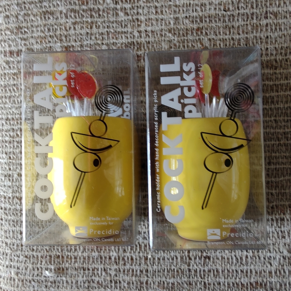 NEW!!! PRECIDIO CERAMIC HOLDERS W/ HAND DECORATIVE ACRYLIC PICS. COCKTAIL PICS.